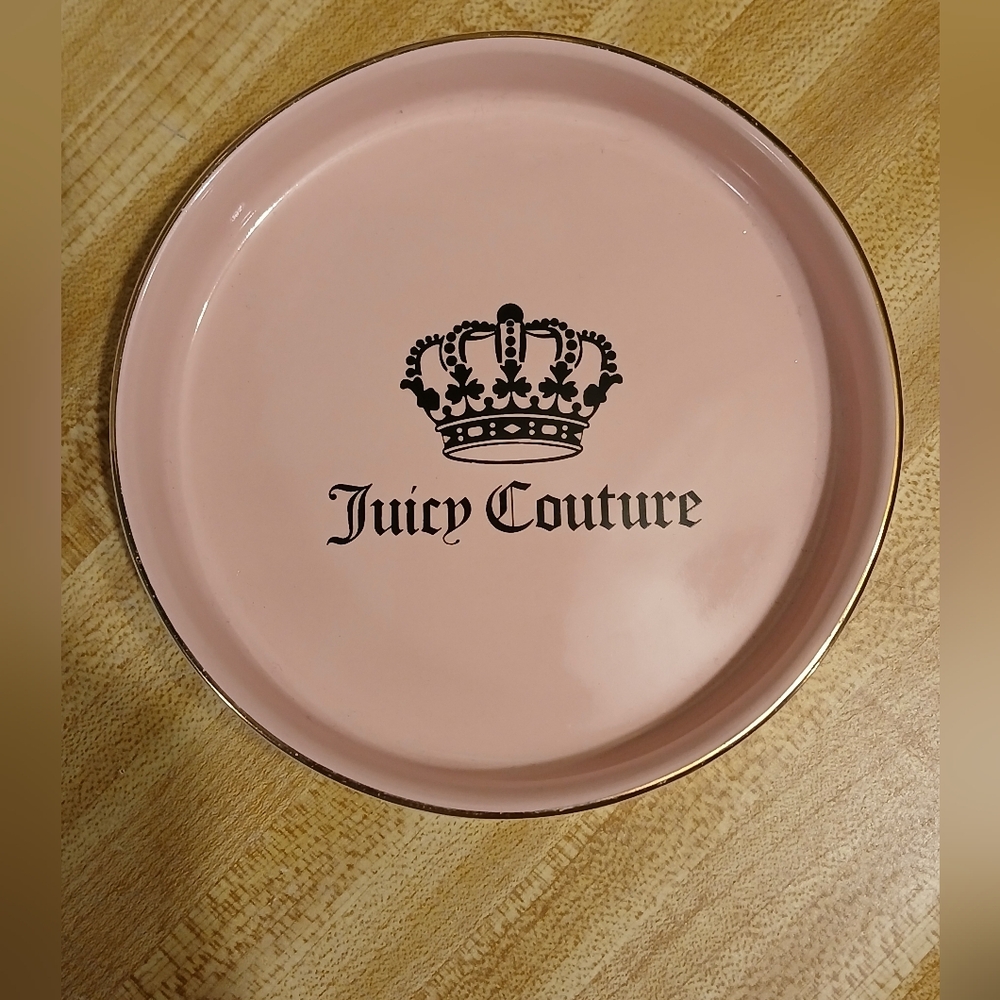 Juicy Couture Pink Logo Trinket Dish with Gold Rim